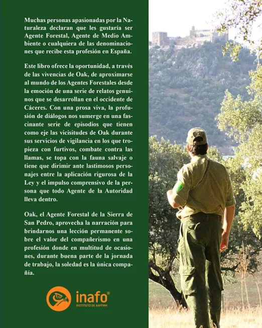 Contraportada libro "Oak, vivencias de un Agente Forestal"